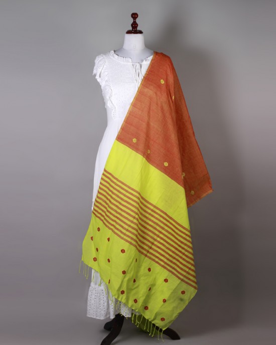 Handwoven Neon and Red Dupatta